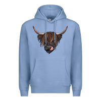 Colony Blue black highland cow Premium Hoodie - RanaPortraitStore
