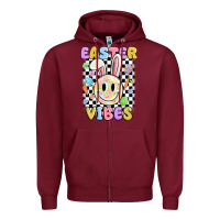 Burgundy easter vibes smiley face Zipper Hoodie - MaliasSmallBusiness