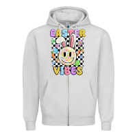 Dove Grey easter vibes smiley face Zipper Hoodie - MaliasSmallBusiness