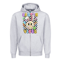 Heather Grey easter vibes smiley face Zipper Hoodie - MaliasSmallBusiness
