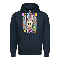 Navy easter vibes smiley face Zipper Hoodie - MaliasSmallBusiness