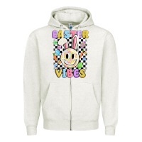 Oatmeal Heather easter vibes smiley face Zipper Hoodie - MaliasSmallBusiness