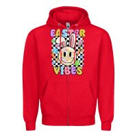 Red easter vibes smiley face Zipper Hoodie - MaliasSmallBusiness