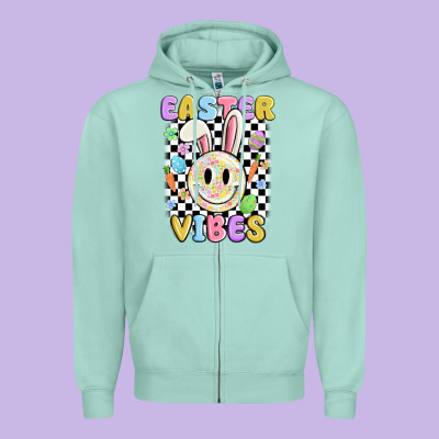 Easter Vibes Smiley Face Zipper Hoodie Designed By Maliassmallbusiness