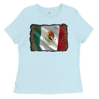 Baby Blue mexico flag black glitter leopard Ladies Tee - AdoDesignShop