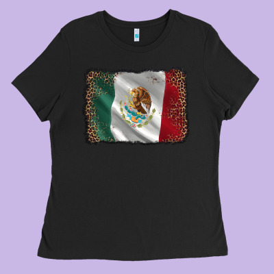 Mexico Flag Black Glitter Leopard Ladies Tee Designed By Adodesignshop