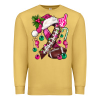 Antique Gold Pink Christmas Breast Cancer Ribbon Football Premium Sweatshirt - BundleAndBundleShop