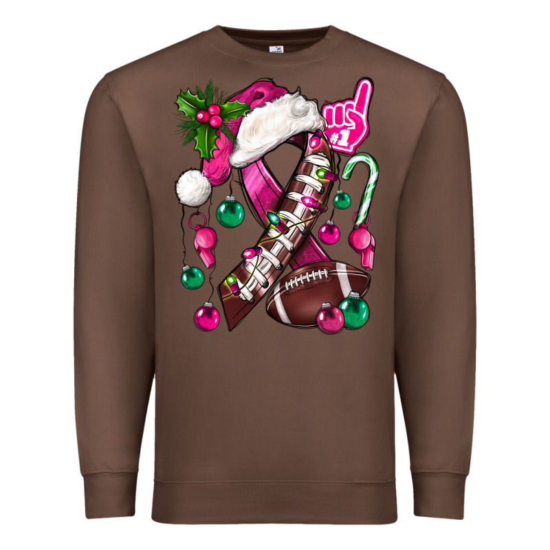 Pink Christmas Breast Cancer Ribbon Football Premium Sweatshirt by BundleAndBundleShop | Teevron