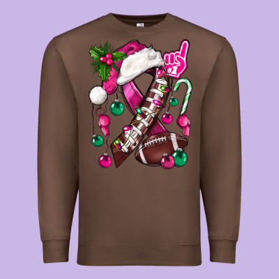 Pink Christmas Breast Cancer Ribbon Football Premium Sweatshirt Designed By Bundleandbundleshop
