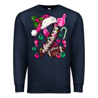 Navy Pink Christmas Breast Cancer Ribbon Football Premium Sweatshirt - BundleAndBundleShop