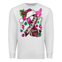 Oatmeal Heather Pink Christmas Breast Cancer Ribbon Football Premium Sweatshirt - BundleAndBundleShop