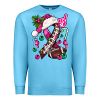 Ocean Blue Pink Christmas Breast Cancer Ribbon Football Premium Sweatshirt - BundleAndBundleShop