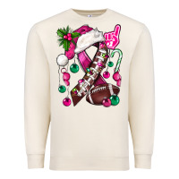 Sandshell Pink Christmas Breast Cancer Ribbon Football Premium Sweatshirt - BundleAndBundleShop