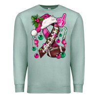Seafoam Pink Christmas Breast Cancer Ribbon Football Premium Sweatshirt - BundleAndBundleShop