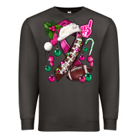 Smoke Pink Christmas Breast Cancer Ribbon Football Premium Sweatshirt - BundleAndBundleShop