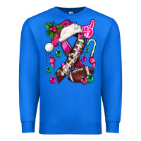 True Royal Pink Christmas Breast Cancer Ribbon Football Premium Sweatshirt - BundleAndBundleShop