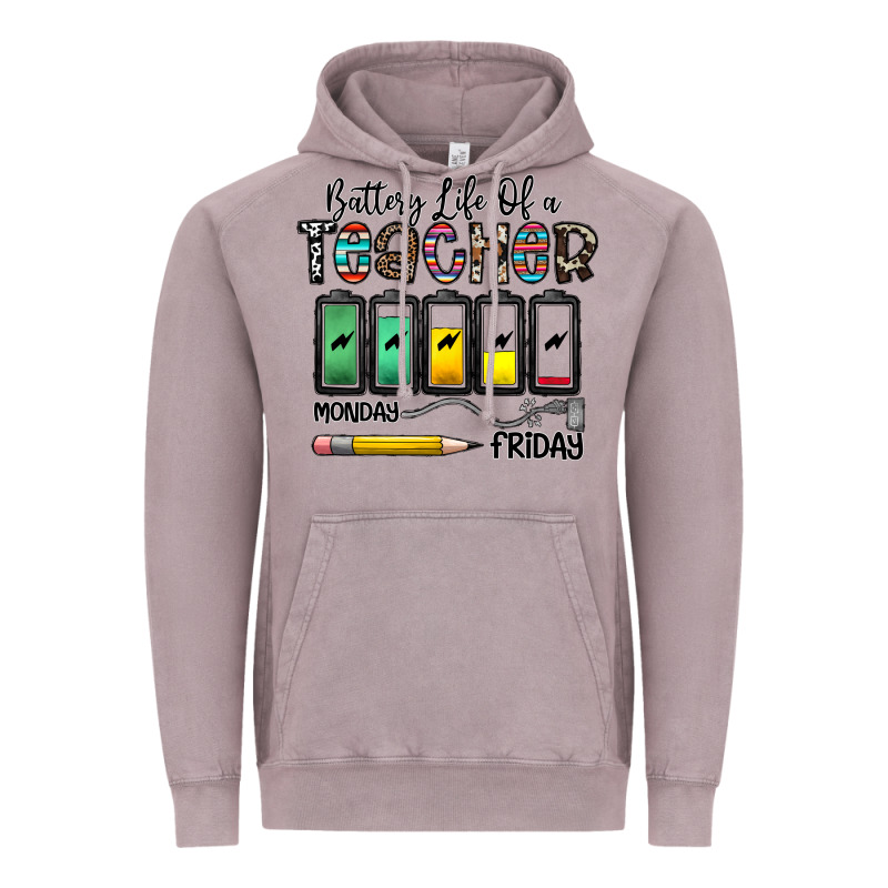 Battery Life Of A Teacher Monday Friday Vintage Hoodie by CowhideDigitalArt | Teevron