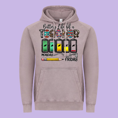 Battery Life Of A Teacher Monday Friday Vintage Hoodie Designed By Cowhidedigitalart