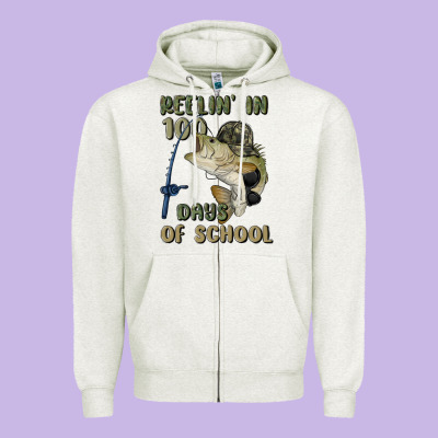 Reelin' In 100 Days Of School Zipper Hoodie Designed By Maliassmallbusiness