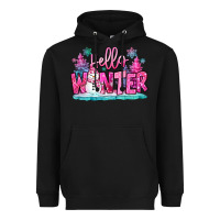 Black hello winter pink snowman Heavyweight Hoodie - MaliasSmallBusiness