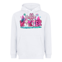 White hello winter pink snowman Heavyweight Hoodie - MaliasSmallBusiness