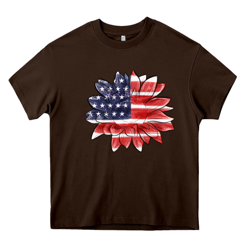 American Flag Sunflower Heavy Core Tee by MaliasSmallBusiness | Teevron