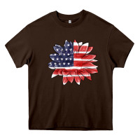 Chocolate Brown american flag sunflower Heavy Core Tee - MaliasSmallBusiness