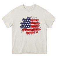 Cream american flag sunflower Heavy Core Tee - MaliasSmallBusiness
