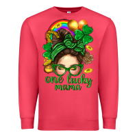 Cardinal St. Patrick Messy Bun One Luck Mama With Clover Premium Sweatshirt - BundleAndBundleShop