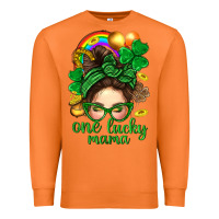 Carrot St. Patrick Messy Bun One Luck Mama With Clover Premium Sweatshirt - BundleAndBundleShop