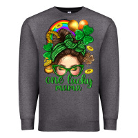 Charcoal Heather St. Patrick Messy Bun One Luck Mama With Clover Premium Sweatshirt - BundleAndBundleShop