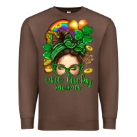 Chestnut St. Patrick Messy Bun One Luck Mama With Clover Premium Sweatshirt - BundleAndBundleShop