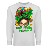 Dove Grey St. Patrick Messy Bun One Luck Mama With Clover Premium Sweatshirt - BundleAndBundleShop