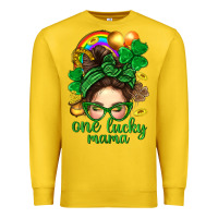 Lemon St. Patrick Messy Bun One Luck Mama With Clover Premium Sweatshirt - BundleAndBundleShop