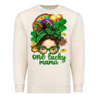 Sandshell St. Patrick Messy Bun One Luck Mama With Clover Premium Sweatshirt - BundleAndBundleShop