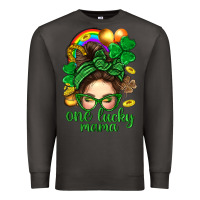 Smoke St. Patrick Messy Bun One Luck Mama With Clover Premium Sweatshirt - BundleAndBundleShop