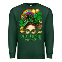 Sports Green St. Patrick Messy Bun One Luck Mama With Clover Premium Sweatshirt - BundleAndBundleShop