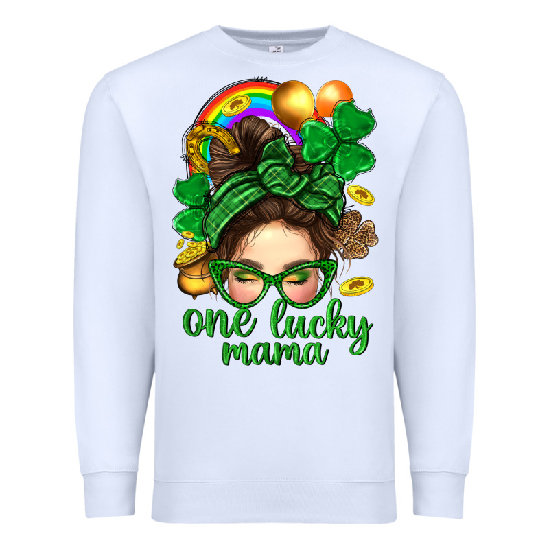 St. Patrick Messy Bun One Luck Mama With Clover Premium Sweatshirt by BundleAndBundleShop | Teevron