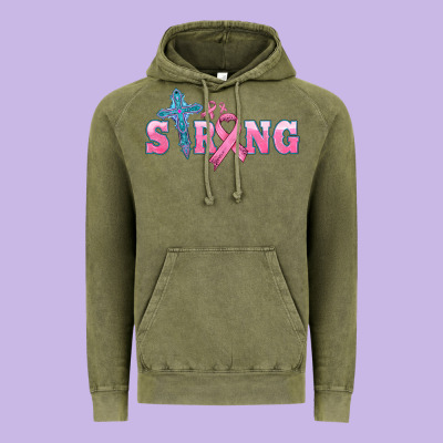 Strong With Cross Ribbon Vintage Hoodie Designed By Hra Design Shop