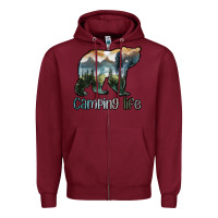 Burgundy camping bear Zipper Hoodie - MaliasSmallBusiness