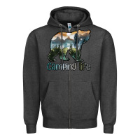 Charcoal Heather camping bear Zipper Hoodie - MaliasSmallBusiness