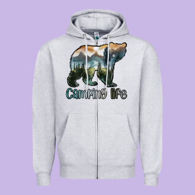 Camping Bear Zipper Hoodie Designed By Maliassmallbusiness