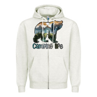 Oatmeal Heather camping bear Zipper Hoodie - MaliasSmallBusiness