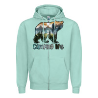Seafoam camping bear Zipper Hoodie - MaliasSmallBusiness