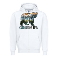 White camping bear Zipper Hoodie - MaliasSmallBusiness