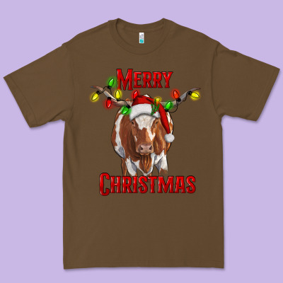 Merry Christmas Longhorn Cow Premium Tee Designed By Ranaportraitstore