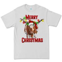 Dove Grey Merry Christmas Longhorn Cow Premium Tee - RanaPortraitStore