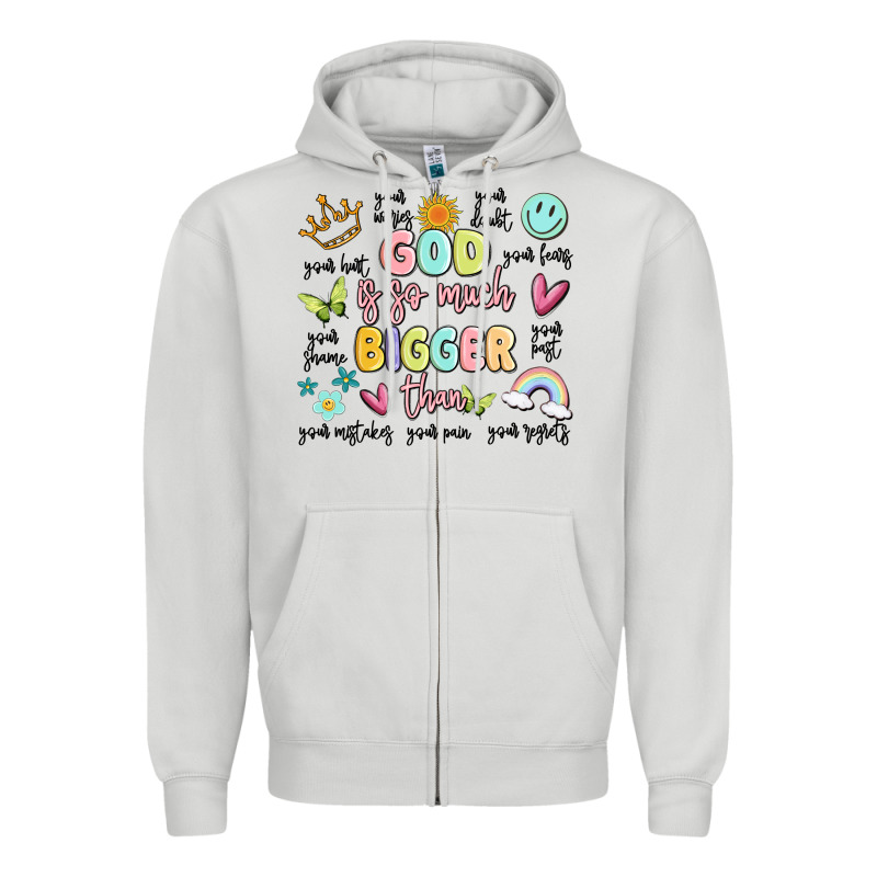 God Is So Much Bigger Than Malia Zipper Hoodie by MaliasSmallBusiness | Teevron