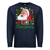 Navy Merry Christmas With Santa Premium Sweatshirt - BundleAndBundleShop