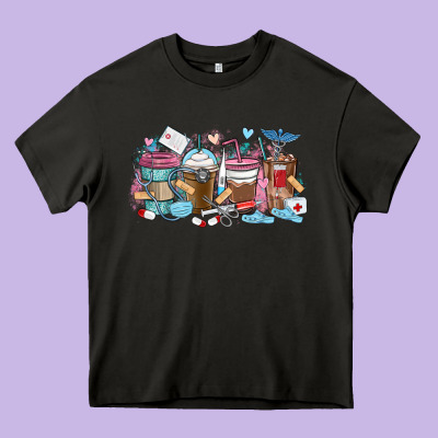 Nurse Elements Coffee Cups Heavy Core Tee Designed By Maliassmallbusiness